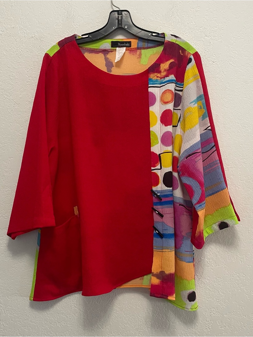 Moonlight Y & S Fashion Art To Wear Abstract Button Up Tunic Top Boxy XL Red
